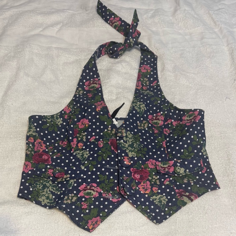 Floral Polka Dot Denim Women's Halter Top/ vest .. New
